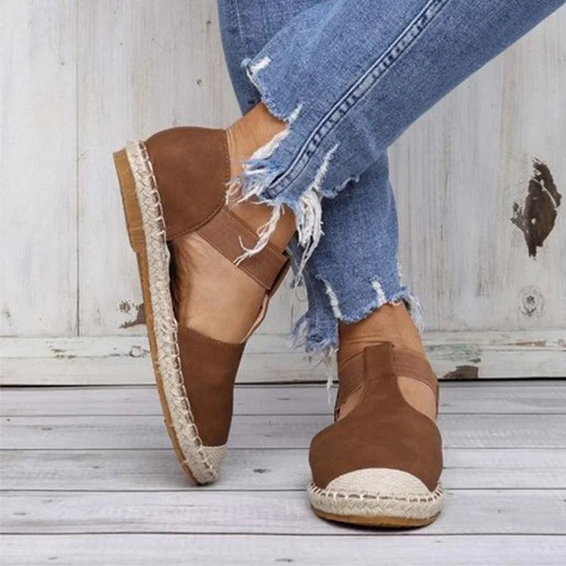

Women Hemp Sewing Platform Flat Shoes Elastic Band Ballet Suede Flats Female Casual Breathable Fashion Ladies Single Shoes