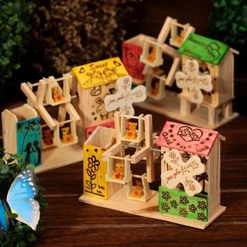 

Colorful Windmill Music Box Idyllic Home Decoration Wooden Windmill Rotating with Student Pen Holder Toys for Children Gift