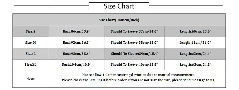 Ladies Top Size Chart