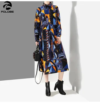 

FOLOBE Women Spring Colorful Printed Shirt Dress Long Sleeve Knee Length Girls Stylish Charming Party Club Dress Casual Style