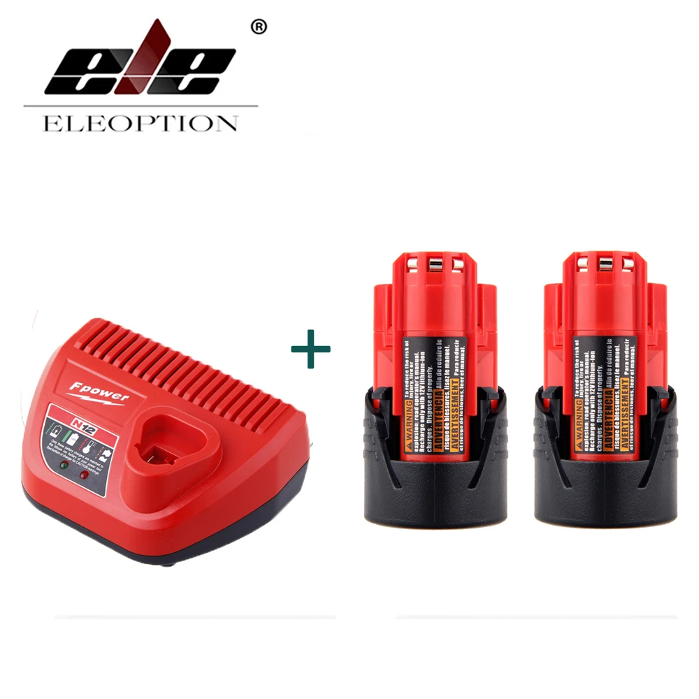 

2PCS Power Tool Battery For Milwaukee M12 48-11-2401 2510-20 48-59-1812 12V 2000mAh Li-ion Rechargeable Battery + Charger