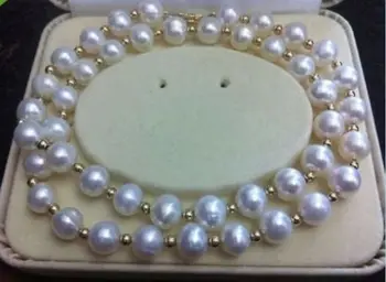 

REAL NOBLEST AAA+ 9-10MM AKOYA WHITE NATURAL PEARL NECKLACE 18" 14k/20 GOLD CLASP