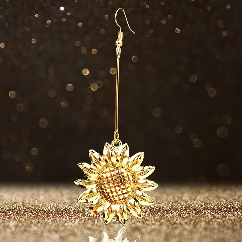 

European and American cross-border jewelry metal flowers pendant ear ornaments female simple sun flower generous long earrings