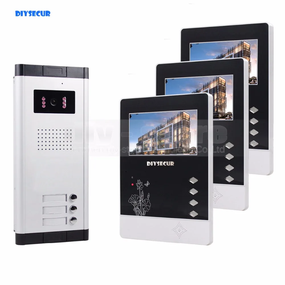 

DIYSECUR 4.3" Wired Apartment Video Door Phone Audio Visual Intercom Entry System IR Camera For 3 Families