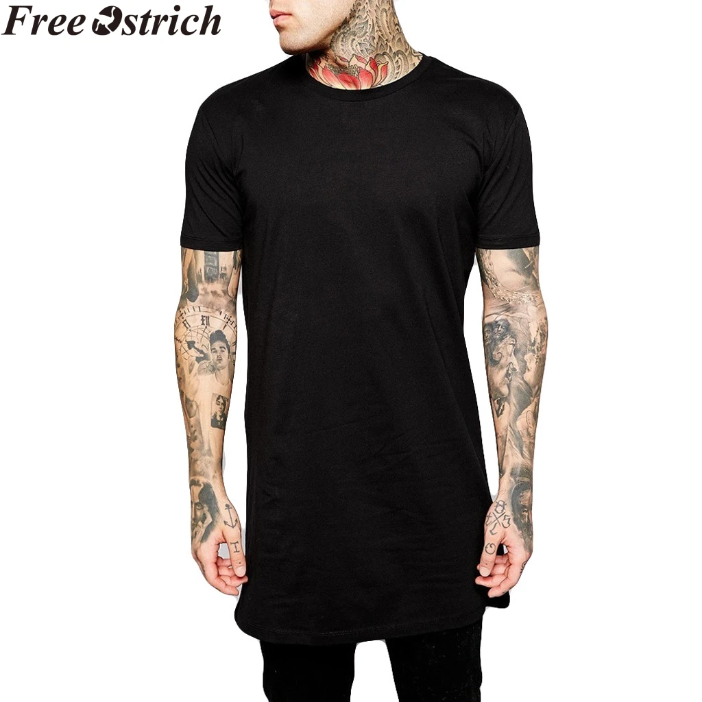 Camiseta larga negra hombre, ropa de Hip-hop, informal, de manga corta _ AliExpress Mobile