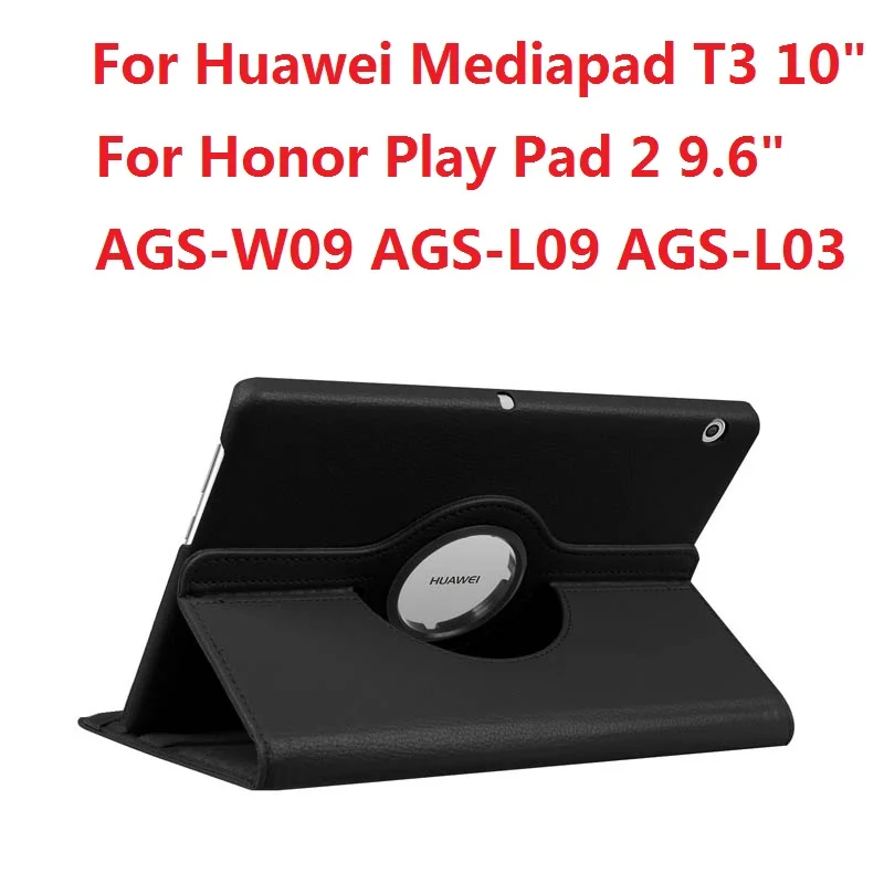 Вращающийся на 360 чехол для huawei MediaPad T3 10 T5 M2 M3 Lite 10,1 M5 Por 10,8 чехол для планшета huawei Honor Play Pad 2 9,6 - Цвет: T3 10 BLACK