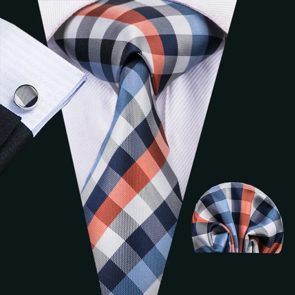 

Barry.Wang Classic Men`s Tie 8 Styles Plaid Silk Jacquard Woven Necktie Handky Cufflink Set For Men`s Business Wedding Party