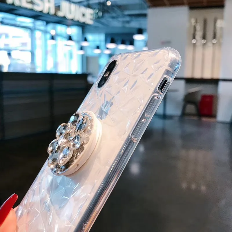 Тонкий прозрачный мягкий чехол из ТПУ с 3D алмазным узором для iPhone X XS MAX XR 7 8 Plus 6 6s