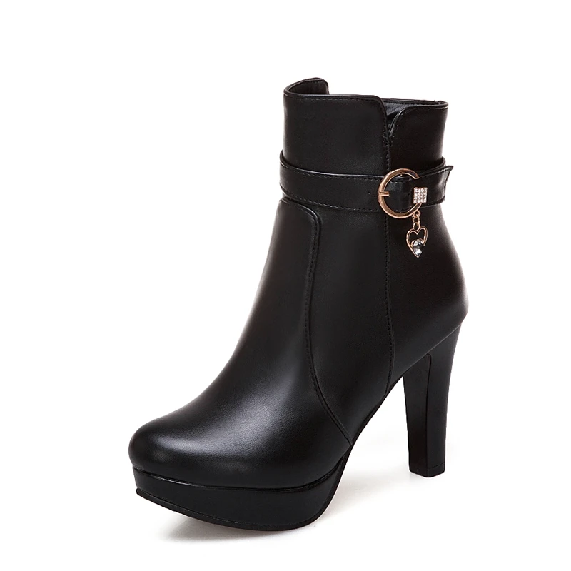 DiJiGirls/женские ботинки; сезон весна-осень; цвет красный, белый, черный; ботильоны для свадебной вечеринки; ботинки на платформе на высоком каблуке; простая обувь - Цвет: Black