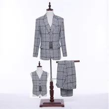 Куртка+ брюки+ жилет женские деловые костюмы светло-серые клетчатые шерстяные смешанные женские офисные форменные женские зауженные элегантные комплекты трусов