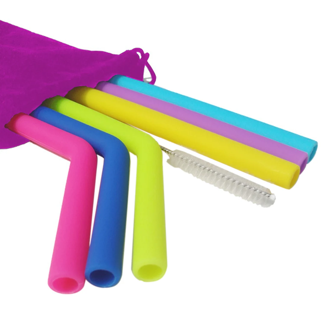 6Pcs Reusable straw set Eco Friendly Silicone Drinking Straws with