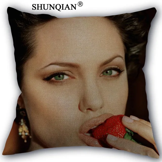 Linen Cotton Pillowcase Angelina Jolie Printed Pillow Cover Home 
