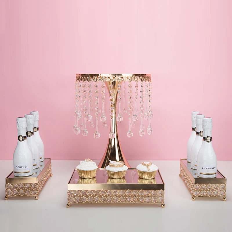 Skup Złoty prostokąt ciasto taca kryształowy talerzyk na babeczkę tort weselny stół akcesoria strona przybory do dekoracji na deser