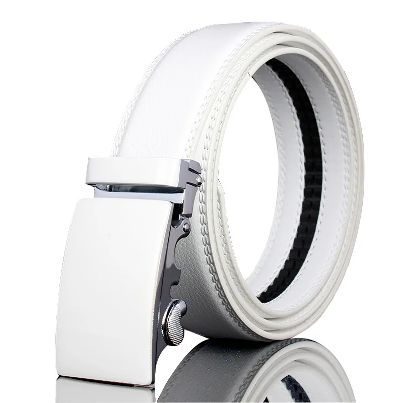 

Men's belt pure white leather automatic buckle belt men's trousers fashion casual trend belt