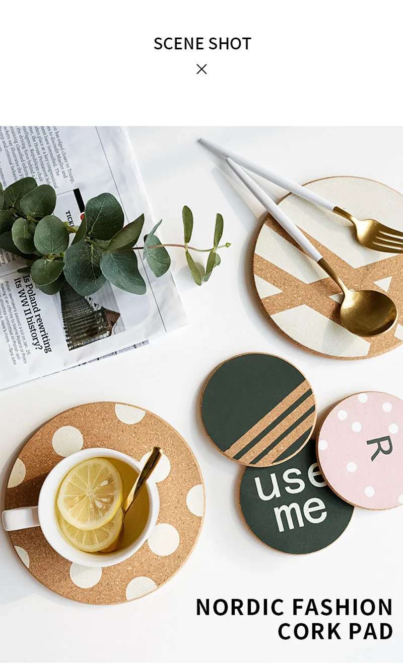 New Arrival Placemat Coaster Nordic Style English Geometric Pattern Cork Pot Mat Insulation Coaster Table Mat  (14)