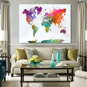 

Posters and Prints Wall Art Canvas Painting Abstract Watercolor World Map Decorative Picture for Living Room Home Decor Unframed