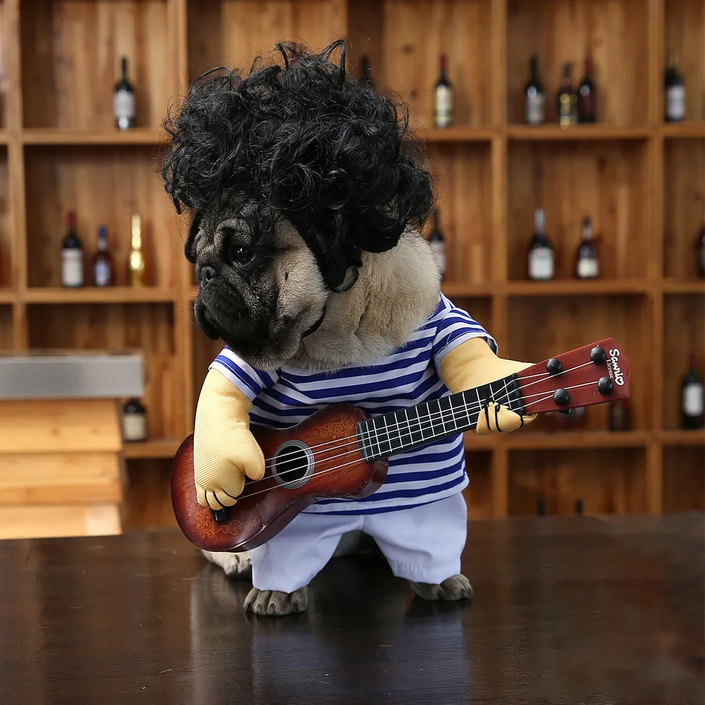 Собака гитарист платье смешной взять гитарный костюм мопса смешные игры на гитаре одежда