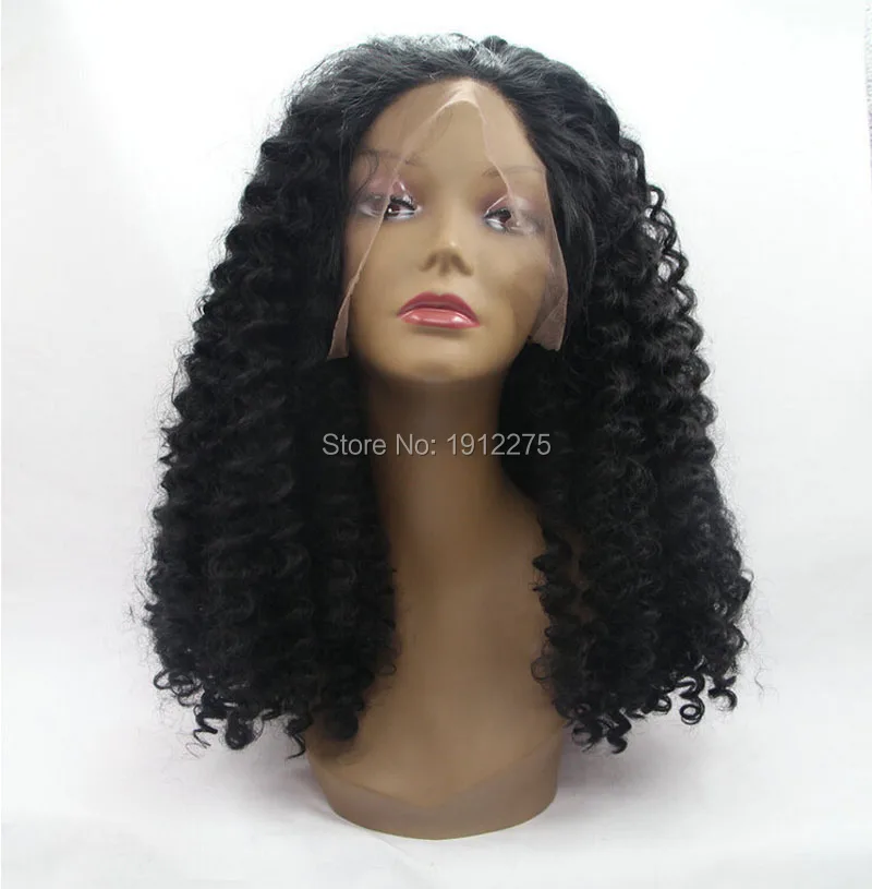 

hot sales black curly wig synthetic lace front wigs for american women heat resistant fiber 18-24inch free shipping