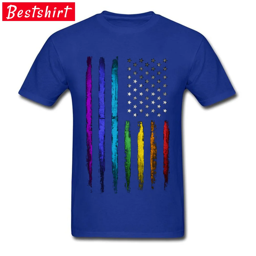 Latest American rainbow flag Customized Tshirts Crew Neck Cotton Men Tops Tees Short Sleeve Summer Customized T-shirts American rainbow flag blue