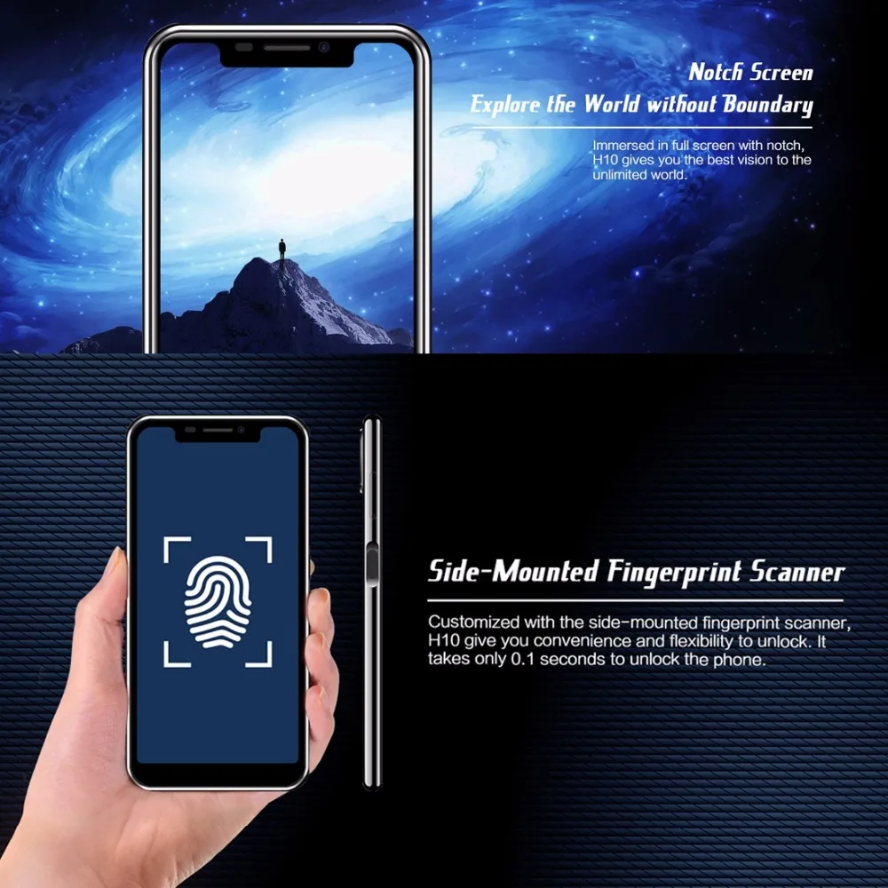 HOMTOM H10 5,85 pulgadas Android 8,1 4 GB + 64 GB teléfono móvil cara Identificación de huella dactilar ID MTK6750T Octa Core 16MP 8MP OTA OTG Smartphone