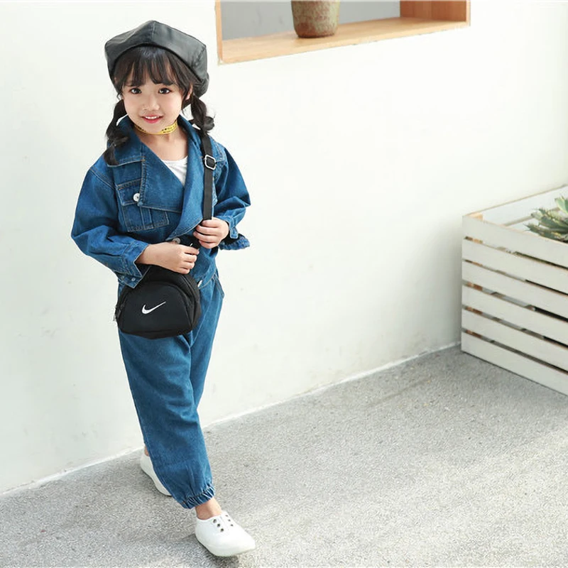Children's Spring and Autumn casual work suit girl denim jacket and long jeans pant Washed Jeans 2 pcs denim sets for girls P20