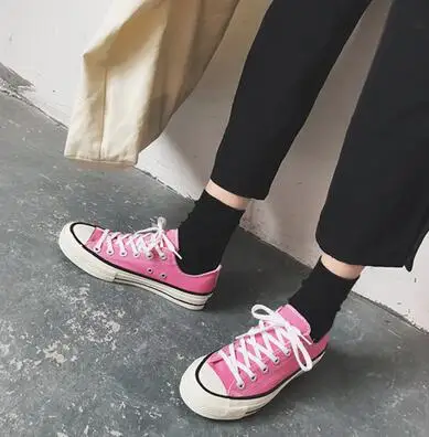 Высокая Женская модная парусиновая Повседневная обувь; повседневные кроссовки; дышащая обувь на плоской подошве для вождения; Вулканизированная обувь для любителей ходьбы; Прямая поставка - Цвет: pink low