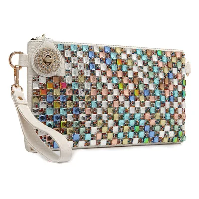 

2018 Luxury Women Clutch Bling Colorful Diamond Envelope Evening Handbag Chain&Leather Two belt Female Crossbody Purses wristlet