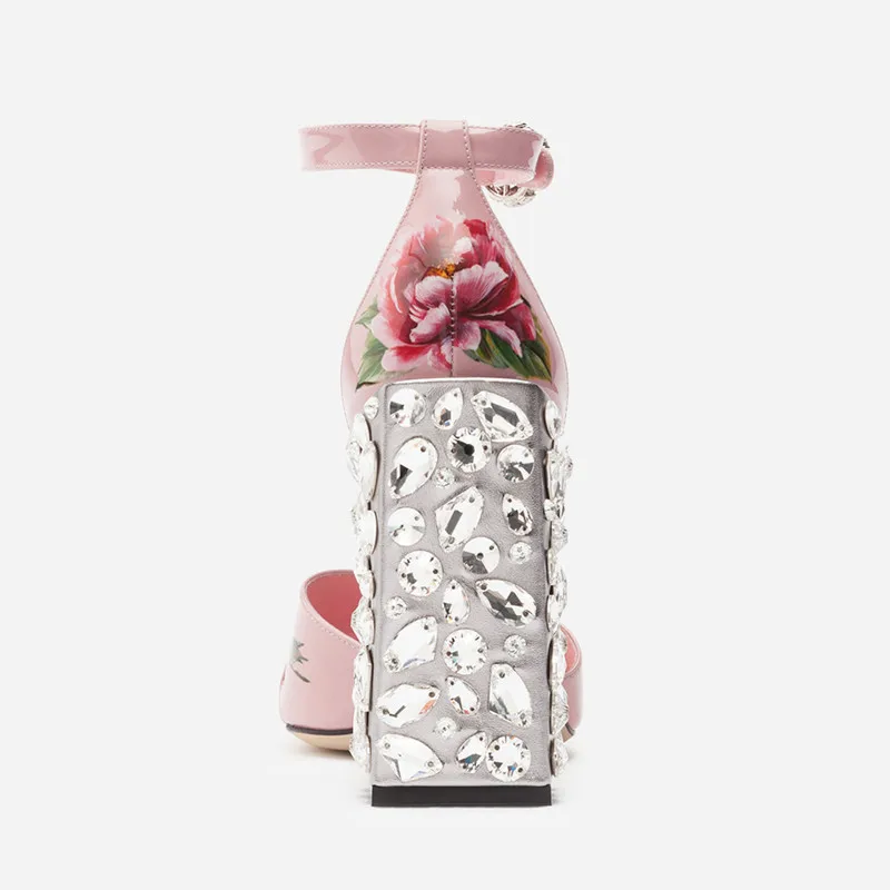 Sandalias À Cuir Bride Femmes Mujer Cristal Fleur Cheville As Embelli D'été 2018 En Pic Hauts Imprimer La Sandales Rose Gladiateur Chaussures Talons qqr8zwO