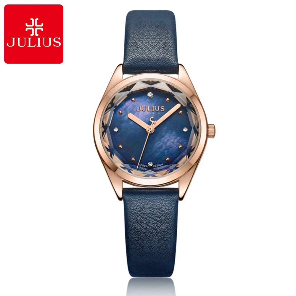

Women Fashion Casual Bling Crystal Quartz Leather Band Watch Ladies Bling Shell Dial Luxury Rhinestone Stone JULIUS Woman Clock