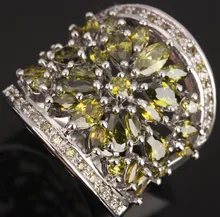 2016 Marquise Pera Redonda Verde Oliva Peridot Joyería de Moda Plata de Ley 925 Anillos de Las Mujeres Tamaño 6 7 8 9 S0635