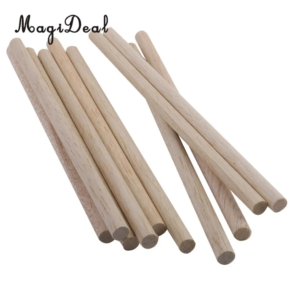 MagiDeal 10pcs Round Natural Wood Sticks DIY Hobby Craft Dowels Pole Rods For DIY Home Garden Decoration Tools Accessory 8mm 