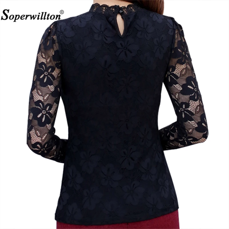 Женская блузка с длинным рукавом кружевом|women blusas|blusas fashionblusas plus |