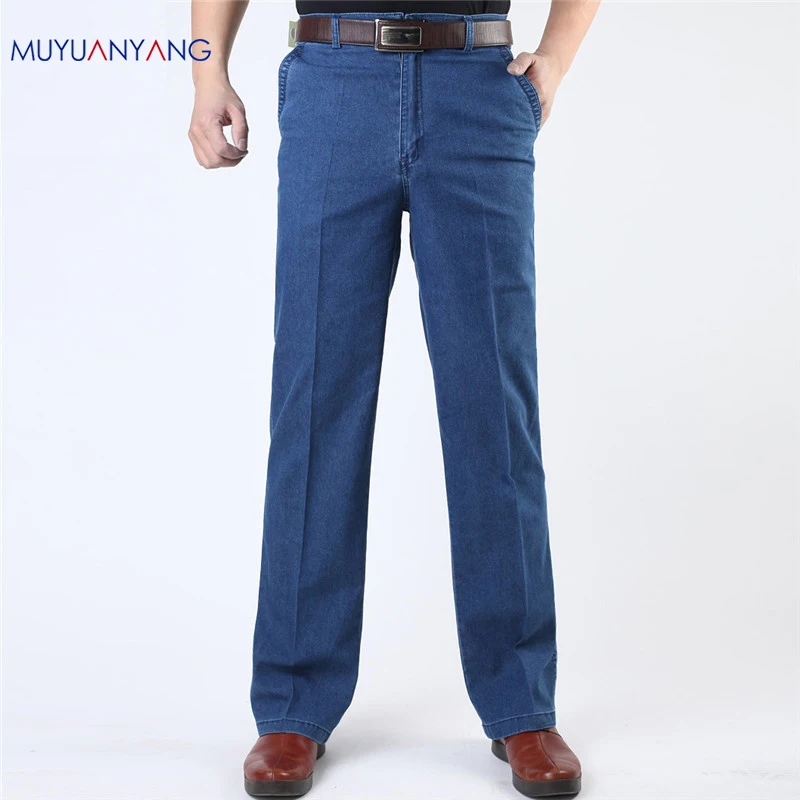 Mu Yuan Yang мужские джинсы для людей среднего возраста мужские повседневные Большие размеры мужские джинсовые джинсы со средней талией Прямые однотонные длинные штаны