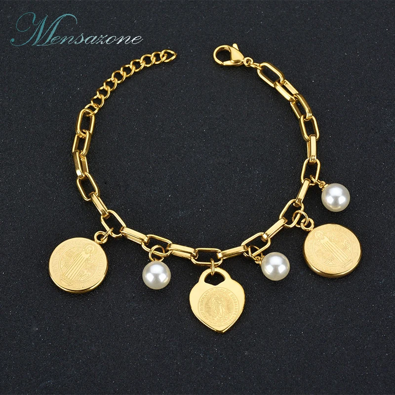 MENSAZONE Fashion Jesus Gold Bracelets For Women Virgin Mary Stainless