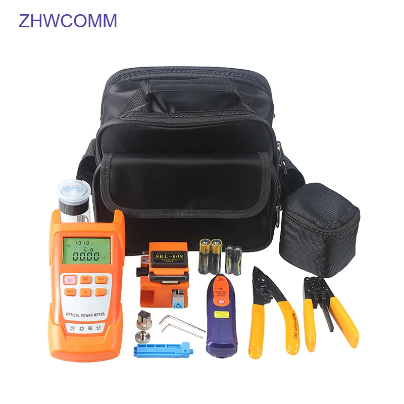 

ZHWCOMM 9 In 1 Fiber Optic FTTH Tool Kit CFS-2 Wire stripper Fiber Cleaver Optical Power Meter and VFL 1mw Visual Fault Locator