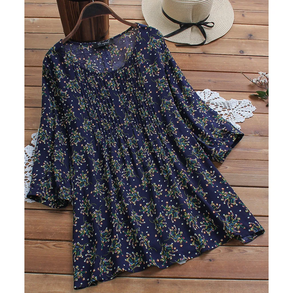 

Plus Size Womens Tops And Blouses Summer Vintage Print Woman Blouse Ladies Tops Women Clothes 2019 Korean Fashion Clothing