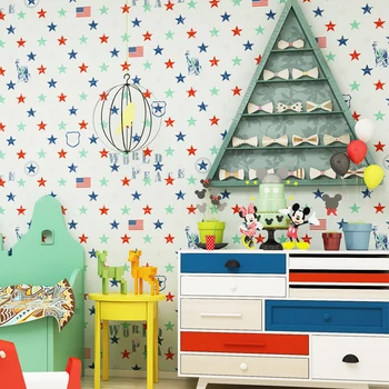 

Mediterranean Cartoon Stars Non-Woven Wallpaper Children's Boy And Girls Kids Bedroom Background Wall Papers Eco-Friendly Decor