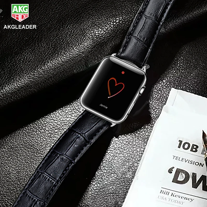 AKGLEADER часы ремешок для Apple Watch Series 4 запястье браслет Складная Пряжка натуральная кожа ремешок для Apple Series 1 2 3 38-44 мм