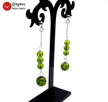 オンライン Qingmos トレンディグリーンペリドットイヤリングと女性のための 6 ミリメートル & 10 ミリメートルラウンド天然ペリドット石ブラブライヤリングジュエリー 2.5