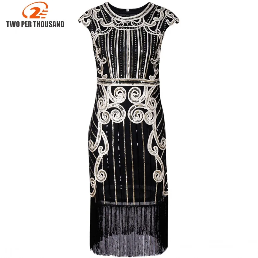 

1920s Vintage Inspired Sequin Embellished Fringe Long Gatsby Flapper Dress 2018 Cap Sleeve O Neck Women Retro Party Dress