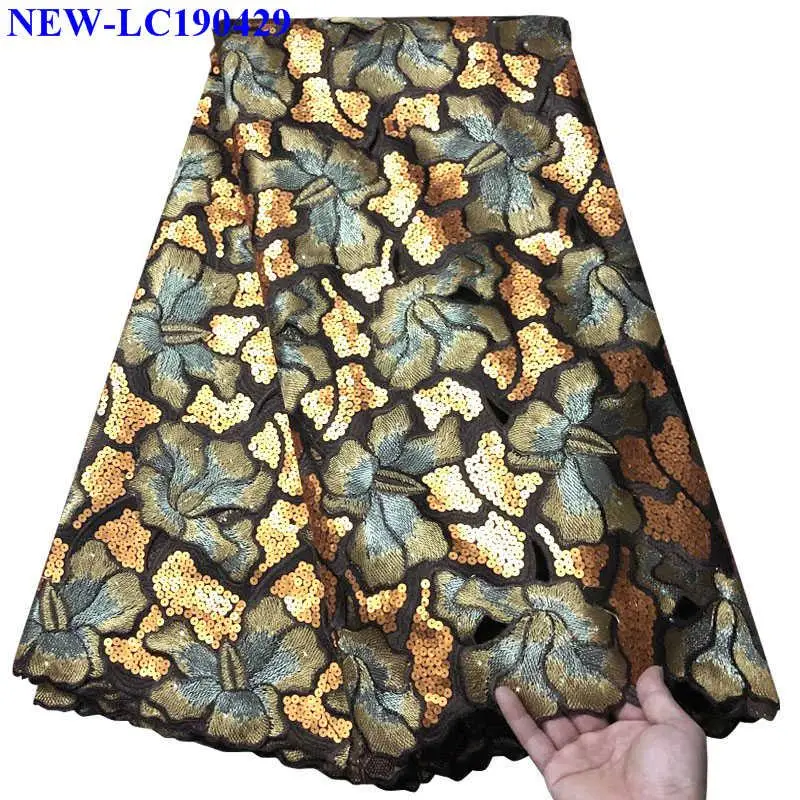 

2019 Latest African French Net Lace Fabric with sequins High Quality African Organza Lace Fabric 5 yards For Wedding dress TRE03
