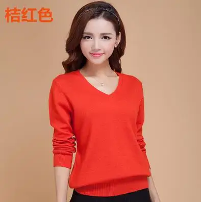 Новинка, весенний кашемировый хлопковый смешанный женский свитер, пуловеры с длинным рукавом, женские вязаные свитера - Цвет: Оранжевый
