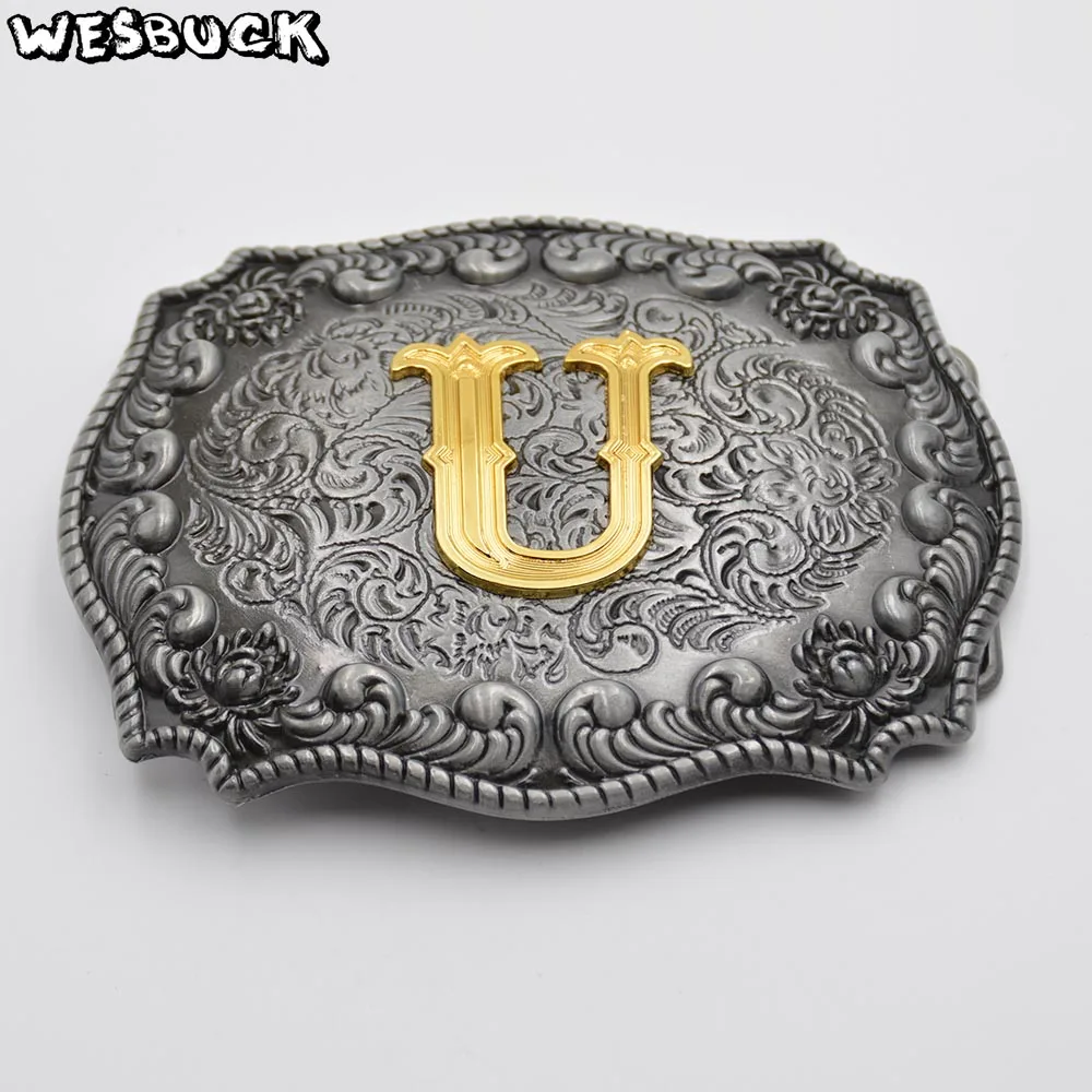 

WesBuck Brand Metal 3D U Initial Letter Belt Buckle With PU Belt