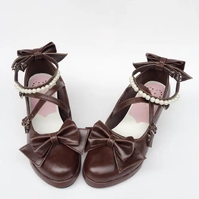 Womens-Shiny-Black-Silver-Sequin-Pumps-Bow-Strap-Cross-Pearl-Ankle-Strap-Princess-Lolita-Shoes-Custom-Tailor-Available- 1