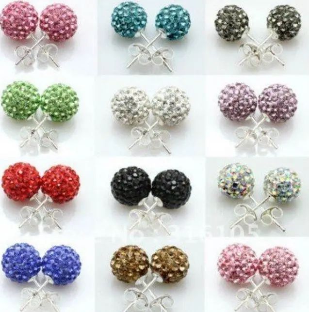 30pair/lot 10mm micro disco ball mixed white multicolor stainless steel Crystal Beads stud earrings silver plated u452|Stud Earrings| - AliExpress