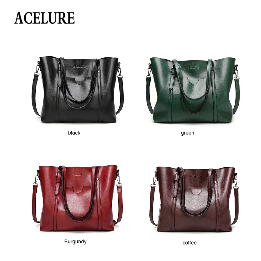  ACELURE Vintage PU Oil Wax Leather Handbag Luxury Lady Shoulder Bag With Purse Pocket Women Messeng - 32861912786