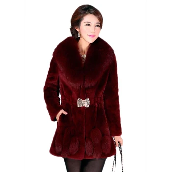

Winter Plus Size 5XL Women Faux Fox Fur Jacket Coat Female Fake Fox Fur Mid-long Thick Warm Elastic Waist Outwear Overcoat O486