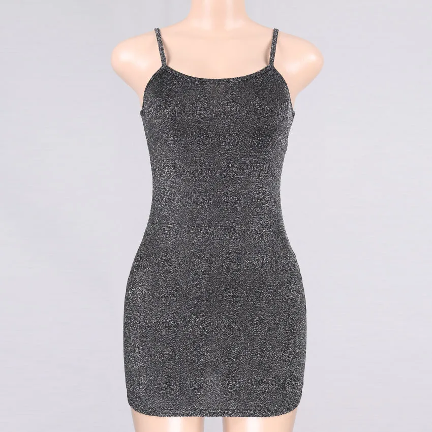 2018 Women Sexy Waist Silver Dress Temperament commute Suspender Backless Slim Dress Off Shoulder Dress Slim Fit