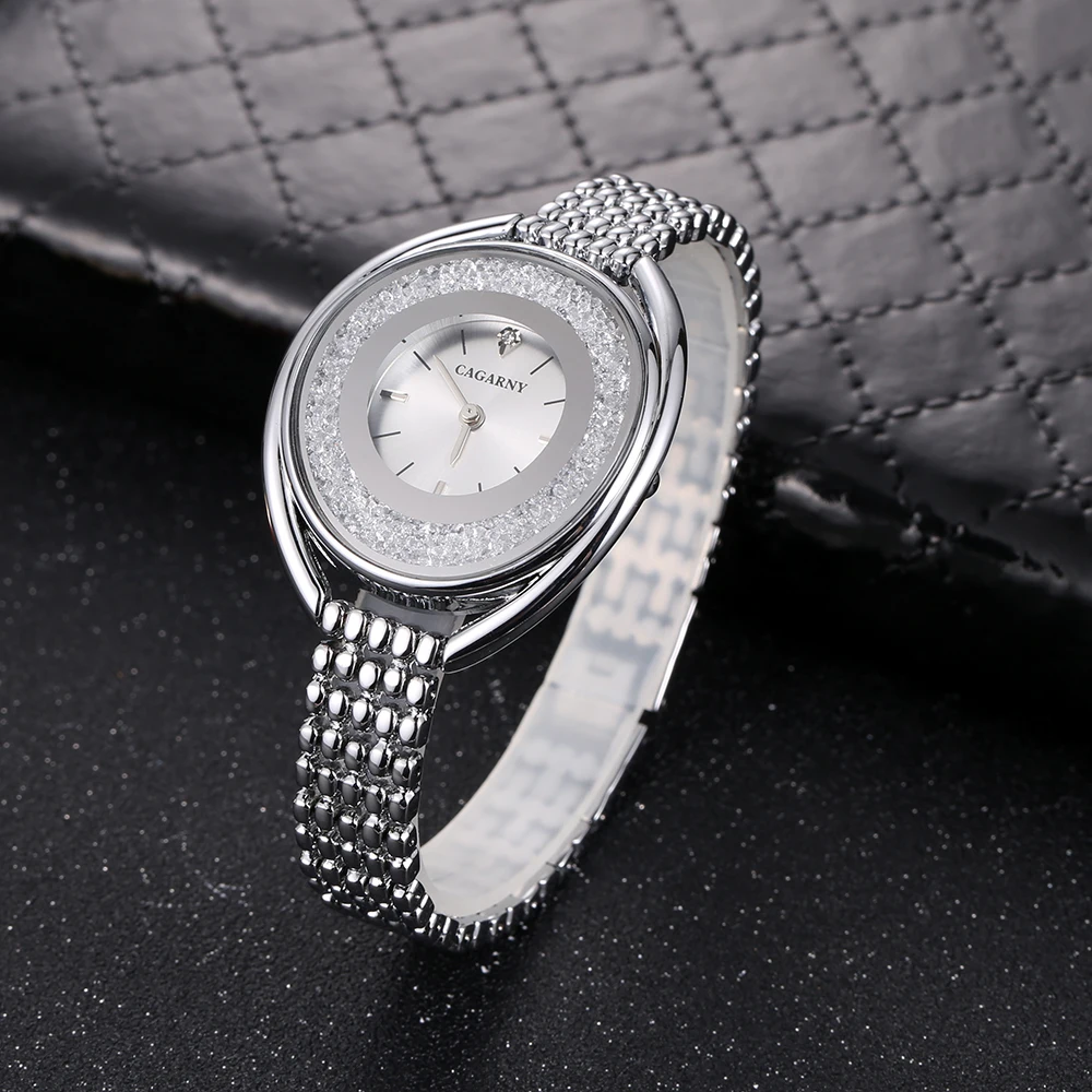 

Luxury Brand Cagarny Quartz Watch For Women Fashion Ladeis Wristwatches Rhinestone Dial Creative Steel Bracelet Women's Watches