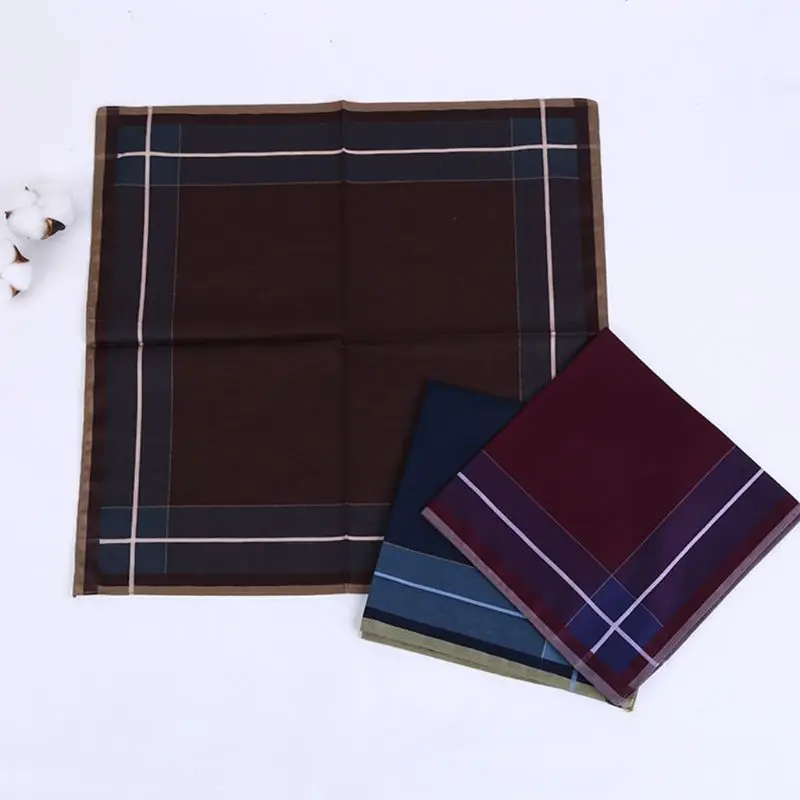 43x43 см, Мужской винтажный клетчатый полосатый хлопковый платок, глубокий цвет, карманный квадратный носовой платок, роскошное полотенце для сундуков, выпускной, свадебный подарок